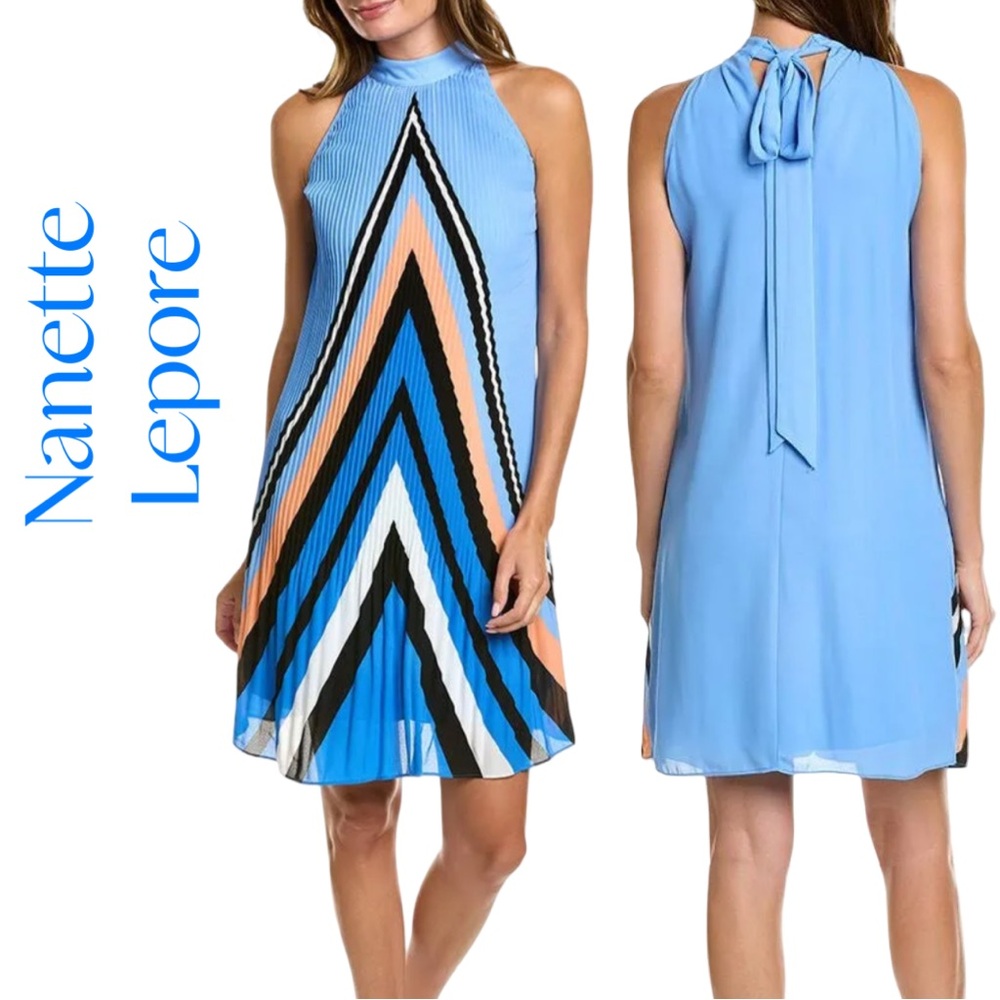 Nanette Lepore Blue Pleated Halter Mini Dress Sz 2 NWT - Picture 1 of 11